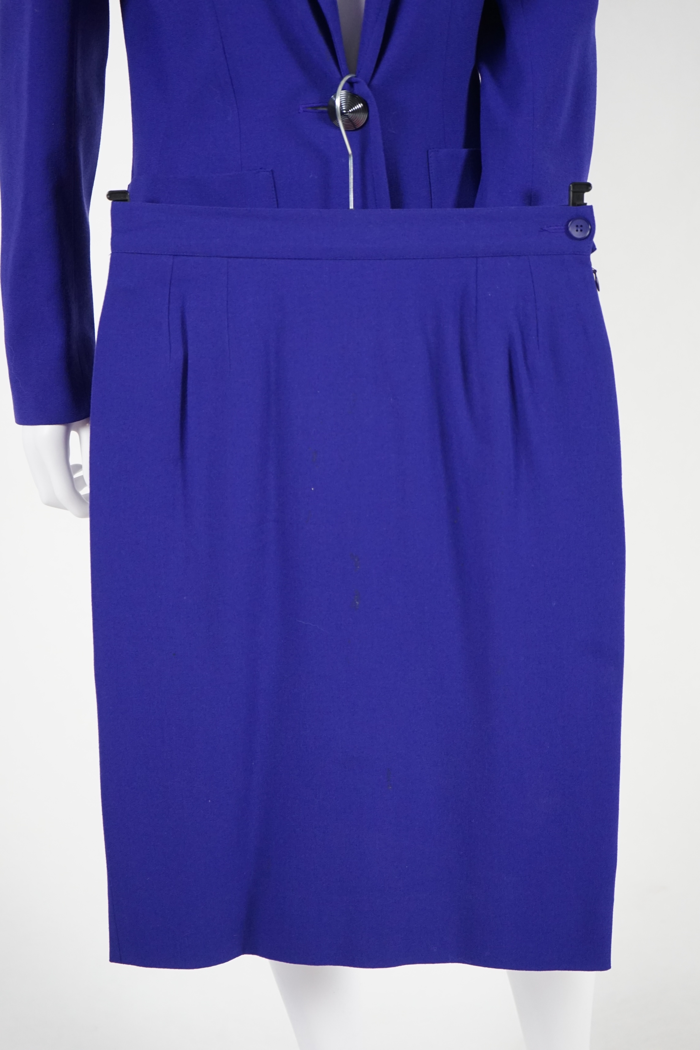 Three vintage Yves Saint Laurent variation lady's skirt suits, F 38 (UK 10). Please note alterations to make the waist smaller may have been carried out on some of the skirts. Proceeds to Happy Paws Puppy Rescue.